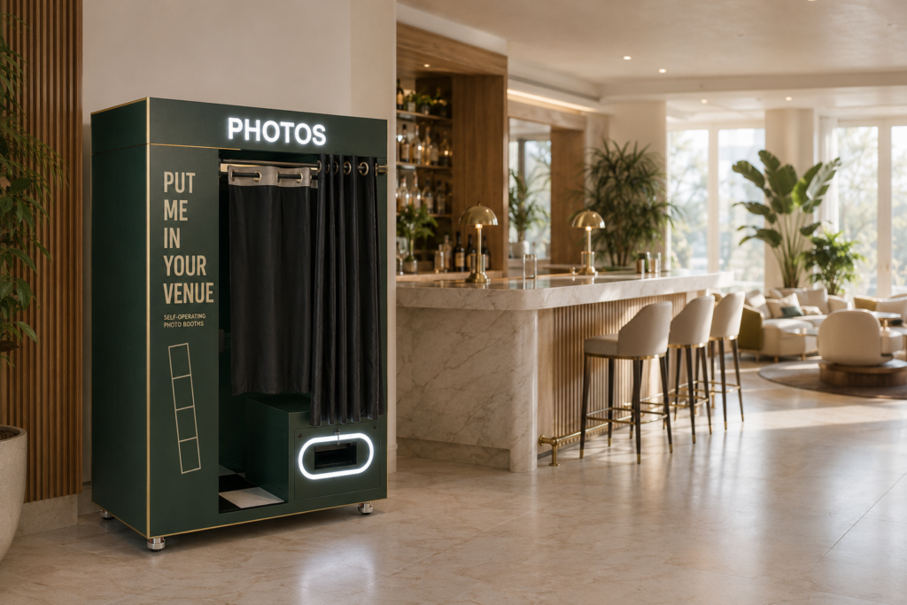 Bespoke Self-Operating Photo Booth for Venues Personalised self-operating photo booth for bars, hotels and hospitality venues